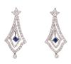 <span class='ref_item'>161 -</span> <span class="object_title">PENDIENTES LARGOS ESTILO ART DÉCO EN PLATINO CON DIAMANTES Y ZAFIROS</span>  <p><span class="technical_description">Pareja de pendientes largos realizados en Platino de estilo Art Déco con diseño geométrico, decorados por diamantes en talla brillante engastados en grano sobre bandas con peso total aprox. 2.16 ct. centro con movimiento adornado por pequeños zafiros<br/>Cierre: Presiones. Longitud: 4,50 cm<br/>Ref: 4508</span><br>Peso: <span class="PESO_HCES1">10,10</span> <span class="PESOUMED_HCES1">gr.</span><br></p>