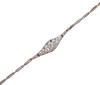 <span class='ref_item'>123 -</span> <span class="object_title">PULSERA ESTILO ART DÉCO EN ORO DE 18 KT. Y PLATINO CON DIAMANTES Y ZAFIROS</span>  <p><span class="technical_description">Delicada pulsera estilo Art Déco realizada en oro de 18 kt. con placa central calada de forma geométrica decorada con Platino y engastada con diamantes en tallas brillante y rosa con peso total aprox.0.12 ct. y por zafiros calibrados con peso total aprox. 0.10 ct. ( faltan diamantes)<br/>Cierre de lengüeta con ocho de seguridad.<br/>Longitud: 17 cm<br/>Ref: 4862</span><br>Peso: <span class="PESO_HCES1">6,50</span> <span class="PESOUMED_HCES1">gr.</span><br></p>