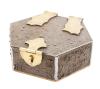 <span class='ref_item'>143 -</span> <span class="object_title">CAJA JOYERO HEXAGONAL DE ESTILO ART DECÓ EN METAL</span>   <p><span class="technical_description">Caja joyero hexagonal de estilo Art Decó realizada en metal con revestimiento texturizado de efecto granulado perlado que emula la piel de raya o tiburón (galuchat). Cuenta con herrajes de metal dorado en la tapa y el cierre con cerradura. La tapa abatible se une al cuerpo mediante dos amplias bisagras doradas.<br/>Medidas aprox: 7 x 20.5 x 20.5cm. Peso: 3350.5 gr</span><br></p>