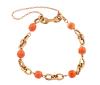 <span class='ref_item'>110 -</span> <span class="object_title">PULSERA EN ORO DE 18 KT.  DE ESLABONES Y CUENTAS ESFÉRICAS DE CORAL</span>  <p><span class="technical_description">Pulsera realizada en oro de 18 kt. con eslabones ovales y redondos intercalados con cuentas esféricas de coral.<br/>Cierre de pestaña con cadena de seguridad. Longitud: 16 cm</span><br>Peso: <span class="PESO_HCES1">7,20</span> <span class="PESOUMED_HCES1">gr.</span><br></p>