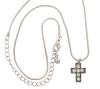 <span class='ref_item'>119 -</span> <span class="object_title">COLGANTE EN FORMA DE CRUZ Y CADENA CHAPADOS EN PLATA CON ADORNO DE CRISTALES  IRISADOS</span>  <p><span class="technical_description">Colgante en forma de Cruz y cadena chapados en plata. El colgante de cruz latina esta adornada por cristales irisados. Medidas: 1,8 cm x 1 cm.<br/>La cadena de "cola de ratón" lleva cierre mosquetón. Longitud: 43 cm incluido el alargador</span><br>Peso: <span class="PESO_HCES1">6</span> <span class="PESOUMED_HCES1">gr.</span><br></p>