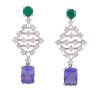 <span class='ref_item'>6 -</span> <span class="object_title">PENDIENTES LARGOS EN ORO DE 18 KT. CON ESMERALDAS,TANZANITAS Y DIAMANTES</span>  <p><span class="technical_description">Pareja de pendientes largos realizados en oro de 18 kt. con esmeraldas en talla redonda y peso total aprox.0.80 ct. parte central en forma de rombo adornada por diamantes en talla brillante con peso total aprox. 1.70 ct y rematados por tanzanitas en talla cojín rectangular con peso total aprox. 1.29 ct.<br/>Cierre: Presiones. Longitud: 4 cm<br/>Ref: 65515</span><br>Peso: <span class="PESO_HCES1">10,20</span> <span class="PESOUMED_HCES1">gr.</span><br></p>