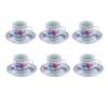 <span class='ref_item'>112 -</span> <span class="object_title">JUEGO DE CAFÉ DE 6 SERVICIOS EN PORCELA CHINA Y MOTIVOS FLORALES</span>   <p><span class="technical_description">Juego de café de 6 servicios (platillo y taza) realizados en porcelana china y decorados con motivos florales en azul y rosa suave, con adorno de cenefas y filo dorado. Con sello en la base.</span><br></p>