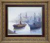 <span class='ref_item'>67 -</span> <span class="object_title">"EN PUERTO"</span>   <p><span class="author">Antonio SEGRELLES (siglo XX)</span> <br><span class="technique_material">Óleo sobre lienzo</span><br><span class="technical_description">La obra representa una escena portuaria de carácter marinista, con varias embarcaciones pesqueras fondeadas en el puerto.<br/>Firmado por el autor en el ángulo inferior derecho. Titulado al dorso del lienzo.<br/>Enmarcado en marco de madera tallada con patina dorada envejecida. Medidas con marco: 51.5 x 59cm</span><br></p>