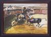 <span class='ref_item'>39 -</span> <span class="object_title">"SUERTE DE VARAS"</span>   <p><span class="author">ESCUELA ESPAÑOLA (Segunda mitad S.XX)</span> <br><span class="technique_material">Óleo sobre lienzo</span><br><span class="technical_description">La obra muestra una escena taurina clásica del tercio de varas donde el toro arremete contra el caballo del picador. Firmado por el autor en el ángulo inferior derecho (felix).<br/>Enmarcado en marco de madera en tono rojizo y negro en los bordes interior y exterior. Medidas con marco: 59 x 79cm</span><br></p>