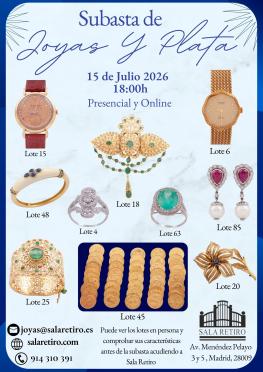 Subasta Joyas y Plata, 15 Julio 2026