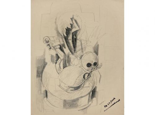 Bodegón con violín y calavera