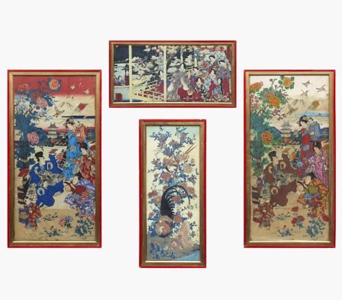 CONJUNTO DE CUATRO ESTAMPAS JAPONESAS ESTILO UKIYO-E