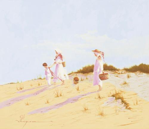 Mujeres en un paisaje  con dunas