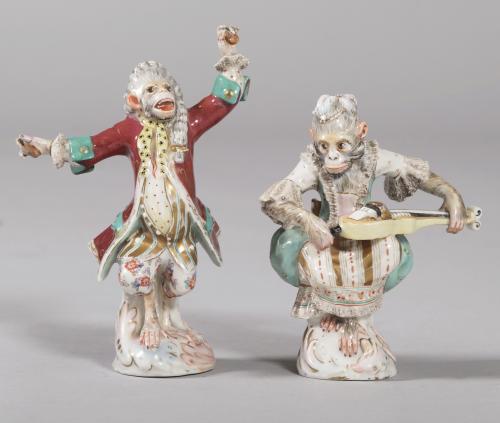 PAREJA DE MONOS MÚSICOS EN PORCELANA MEISSEN, S.XIX