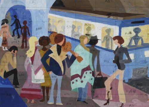Personajes en estación de metro