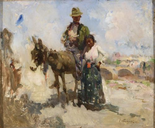 Pareja de gitanos con un burro y Gitanos descansando
