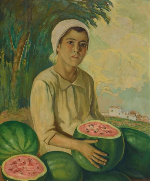 Niña con sandías.  
