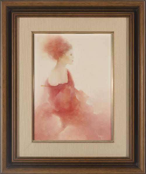 MUJER DE PERFIL EN ROJO.