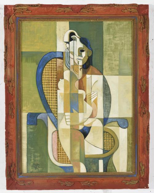 Mujer en un sillón de mimbre , 1983