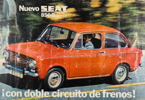 CARTEL PUBLICITARIO DEL AUTOMÓVIL  SEAT 850 D, AÑO 1966 