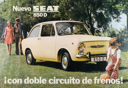 CARTEL PUBLICITARIO DEL AUTOMÓVIL  SEAT 850 D, AÑO 1966 