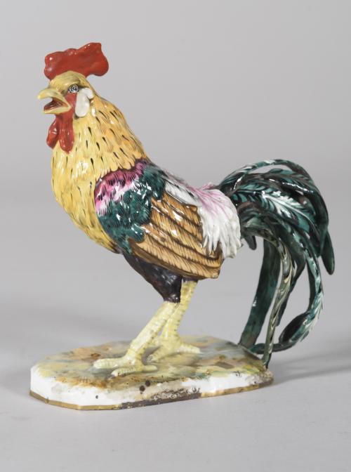 FIGURA DE GALLO EN PORCELANA  POLICROMADA