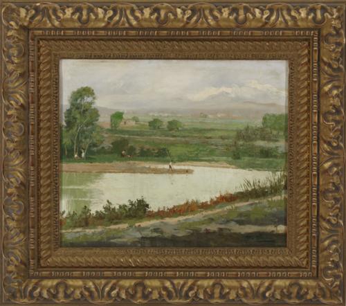 Paisaje con rio y paisaje de montaña