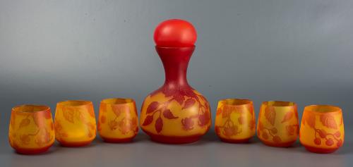 BOTELLA Y SEIS VASOS ART NOUVEAU