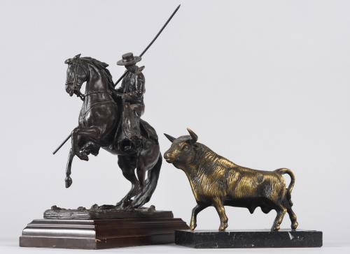 CONJUNTO DE DOS ESCULTURAS DE BRONCE DE TEMÁTICA TAURINA