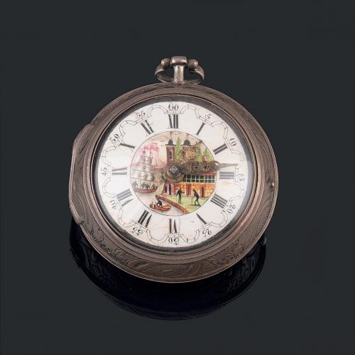 RELOJ DE BOLSILLO INGLES S.XVIII SISTEMA CATALINA MOVIMIENTO CUERDA LLAVE EN PLATA