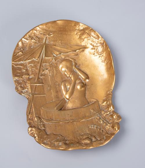 PLACA EN BRONCE DORADO, FIRMADO BERNDORF. ALEMANIA, S. XX