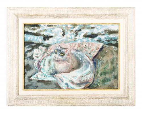 GATO RECOSTADO, OLEO FIRMADO MAYA, 1993