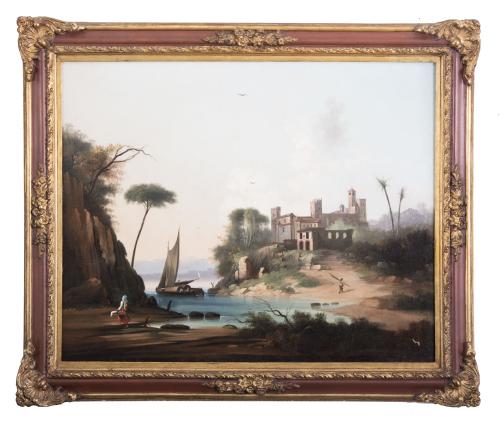 PAISAJE FLUVIAL CON CASTILLO, ESCUELA ESPAÑOLA S.XIX
