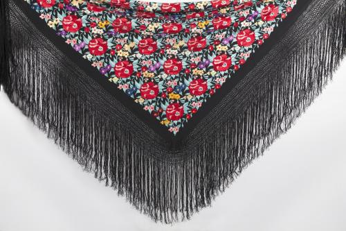 MANTON DE MANILA EN CRESPON NEGRO CON BORDADOS DE FLORES DE