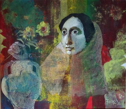 MUJER CON FLORES Y VASIJA, 1972
