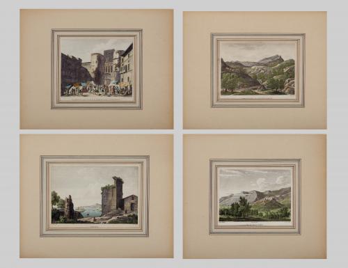 LOTE DE 4 GRABADOS DE VISTAS DE ESPAÑA SIGLO XIX