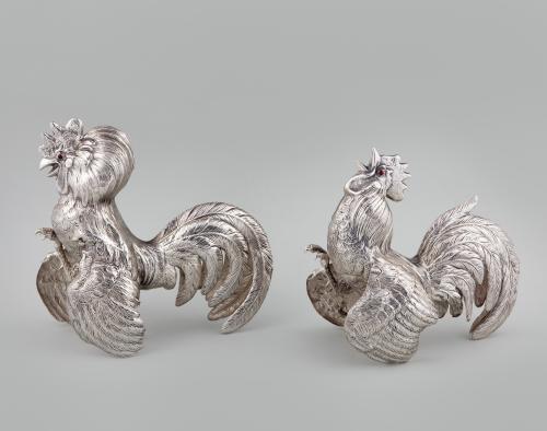 PAREJA DE GALLOS EN PLATA DE LEY, PAREJA DE GALLOS EN PLATA DE LEY,