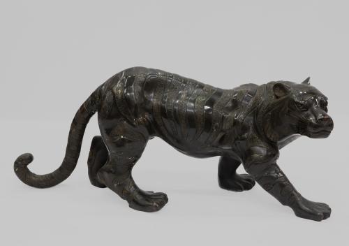 TIGRE, ESCULTURA DE BRONCE PATINADO SIGLO XIX