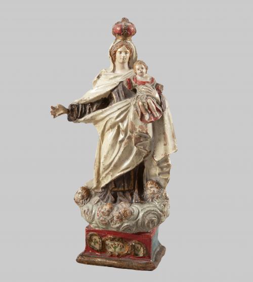 VIRGEN CORONADA CON EL NIÑO, SIGLO XVIII