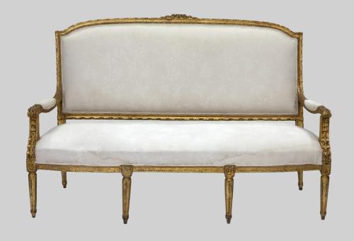 CANAPE DE MADERA TALLADA Y DORADA DE EPOCA LUIS XVI, FFS.SX