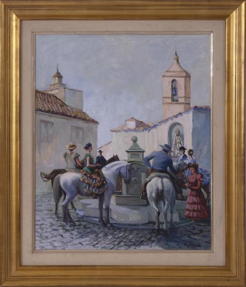 DESCANSO EN LA  FUENTE, FIRMADO C. ALEGRE