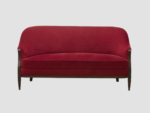 CANAPE DE MADERA TALLADA ESTILO LUIS XVI CON ASIENTO Y RESP