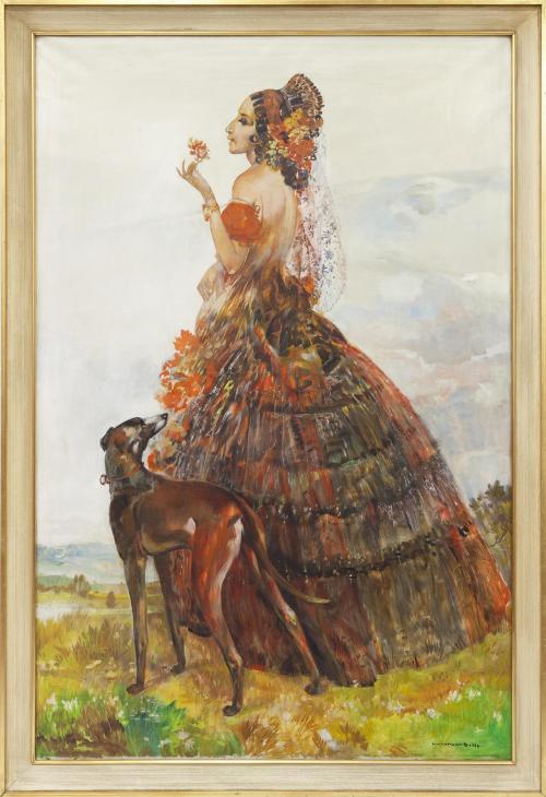 GITANA CON GALGO Y CLAVEL 