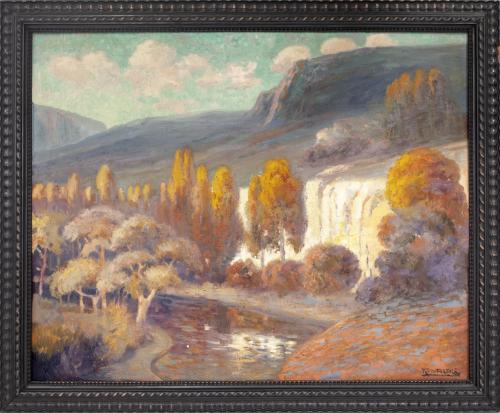 PAISAJE MONTAÑOSO CON CASCADA 