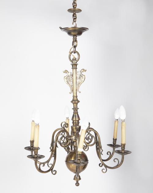 LÁMPARA DE TECHO METAL DORADO DE SEIS LUCES ESTILO HOLANDÉS