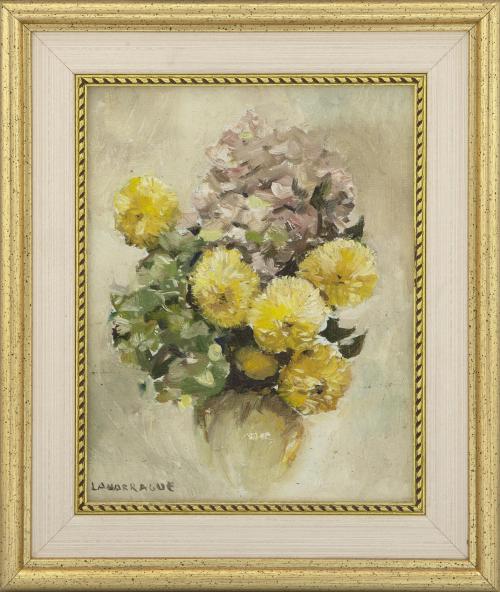 JARRÓN CON FLORES AMARILLAS Y HORTENSIAS