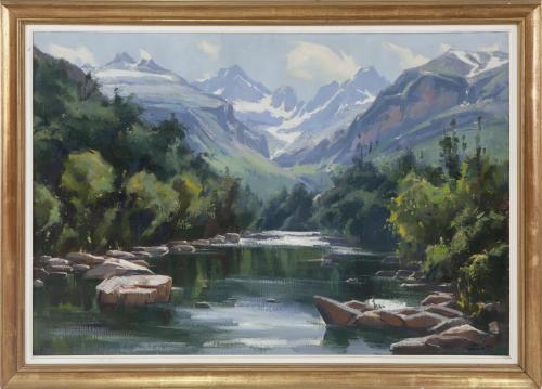 PAISAJE MONTAÑOSO CON RIO 