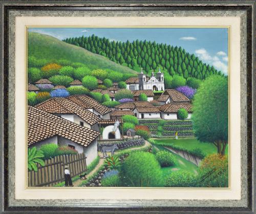 PAISAJE CON CASAS Y BURRO