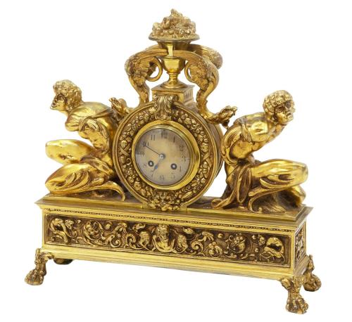 RELOJ DE SOBREMESA DE BRONCE DORADO ESTILO NEOCLÁSICO, REPE