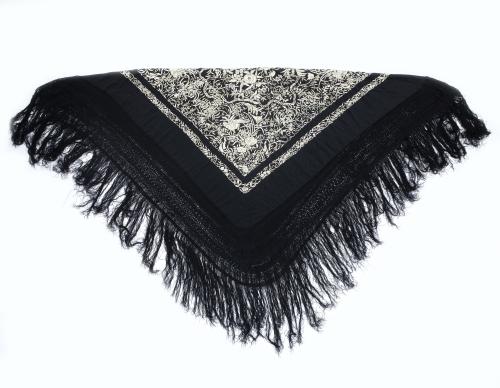 MANTÓN DE MANILA BORDADO EN SEDA CON MOTIVOS FLORALES BLANC