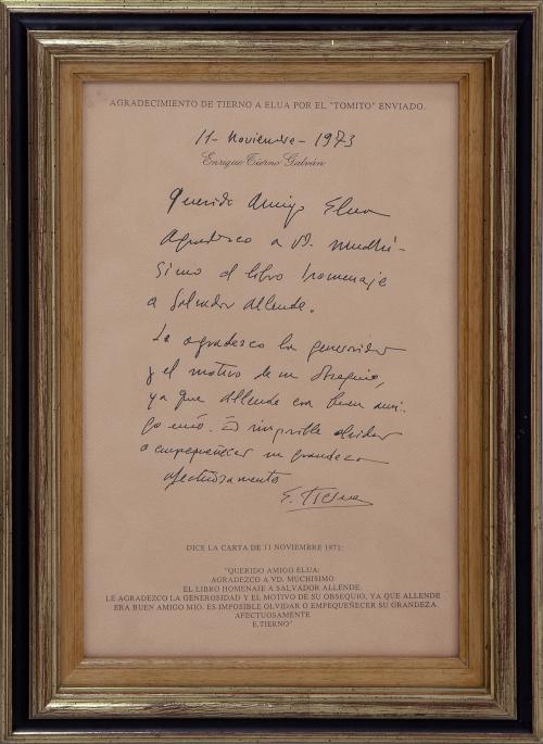 CARTA MANUSCRITA DE ENRIQUE TIERNO GALVÁN A ELUA