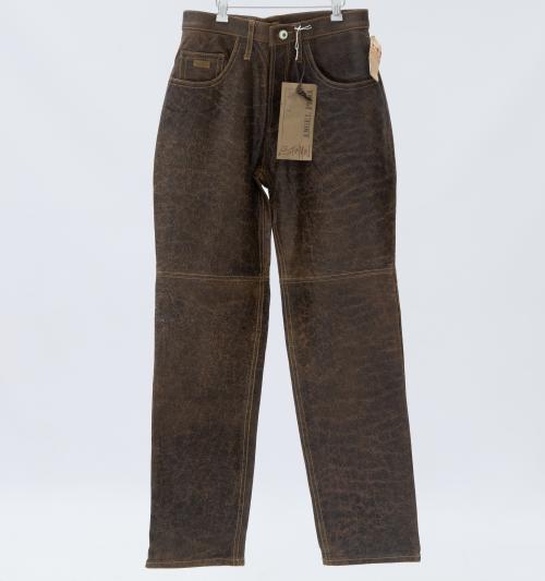 PANTALÓN DE MUJER EN CUERO COLOR MARRÓN EFECTO ENVEJECIDO