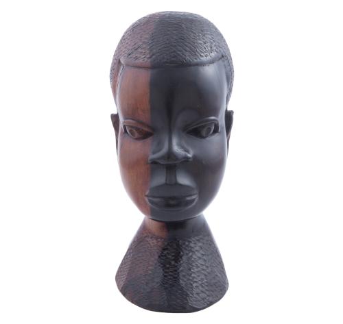 ESCULTURA DE CABEZA DE NIÑO AFRICANO EN ÉBANO BICOLOR