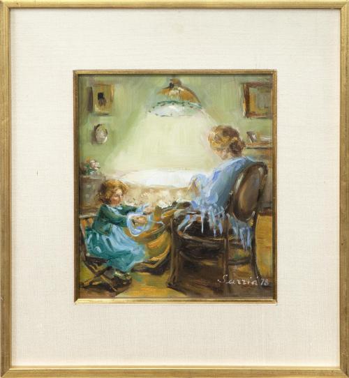 "MADRE E HIJA TEJIENDO"